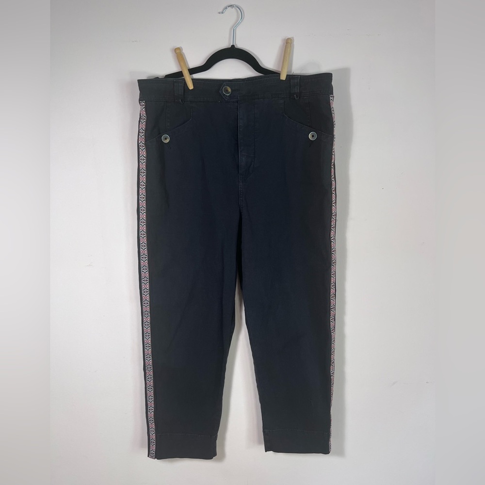 By Anthropologie cropped black pants with folklore ribbon trim